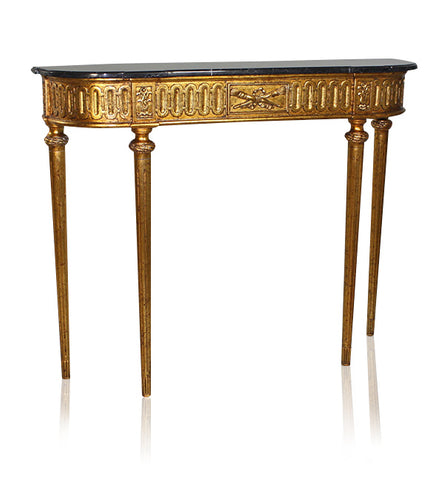 Louis XVI Narrow Console Mahogany in gold finish