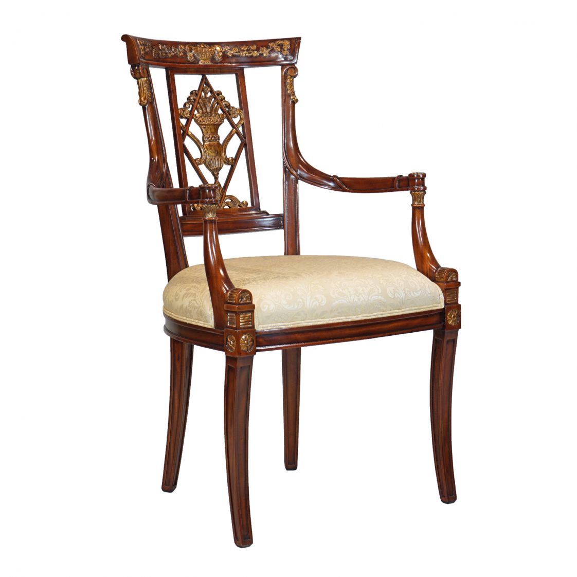 Deep Carved End Chair with Gold Accents