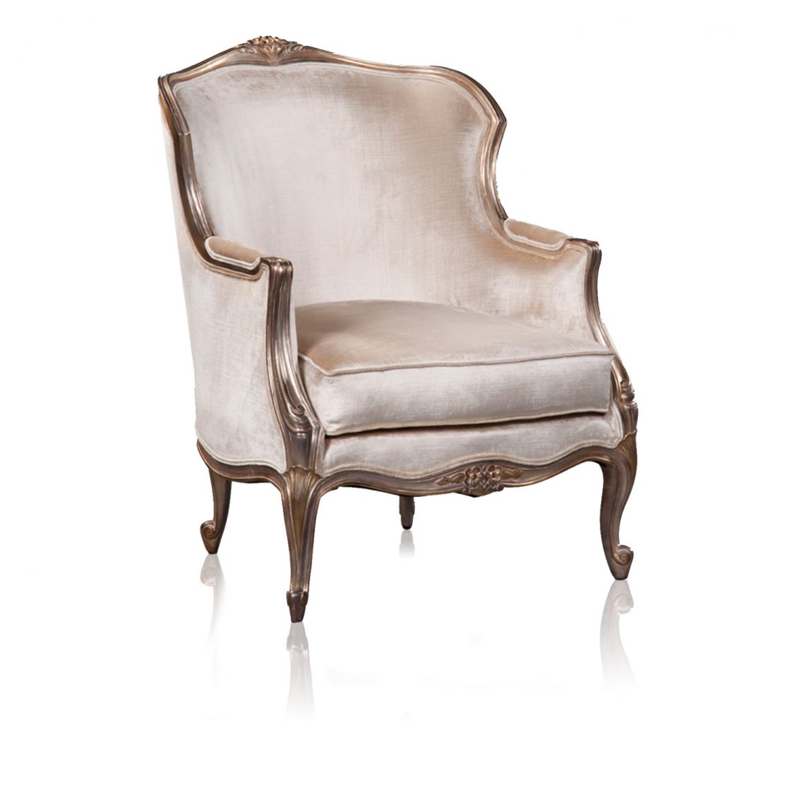 *Louis XV Deep Carved Arm Chair - Silver
