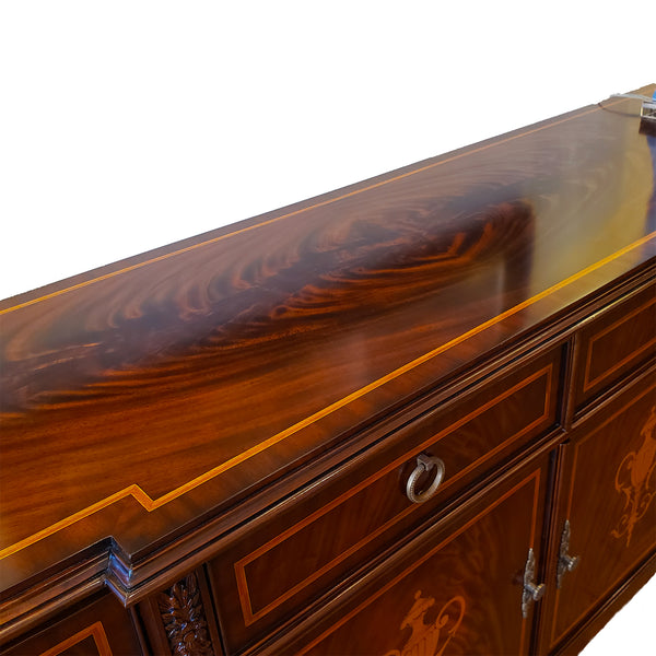 Louis XVI Four Door Buffet in Traditional Mahogany finish and Inlay