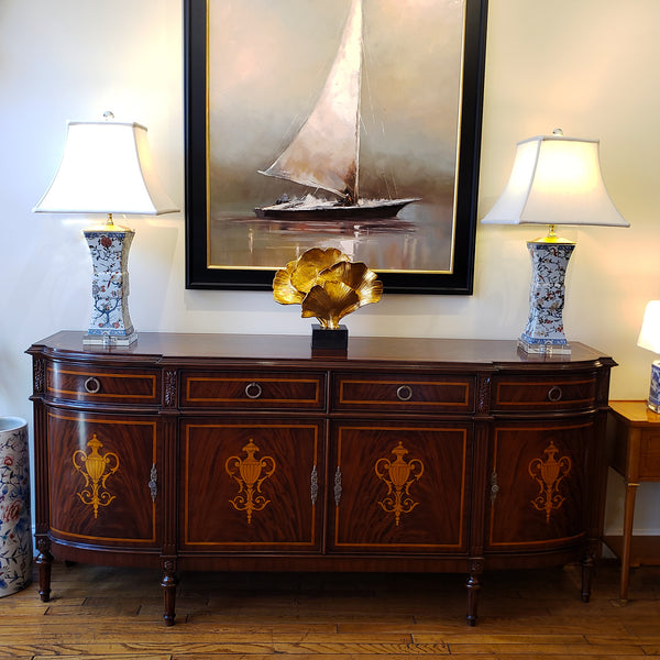 Louis XVI Four Door Buffet in Traditional Mahogany finish and Inlay