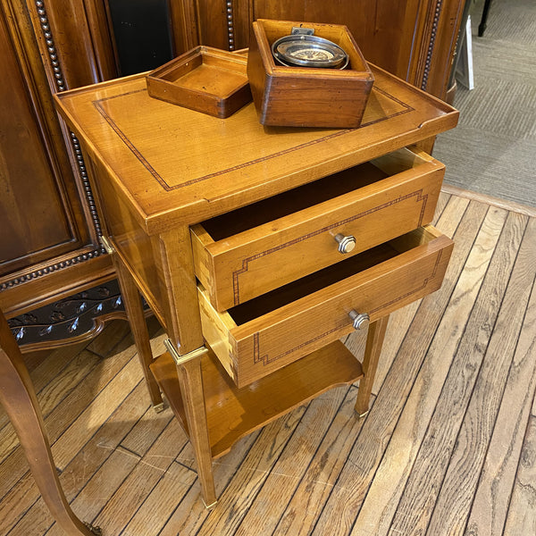 Cherry Louis XVI Side Table with Two Drawers