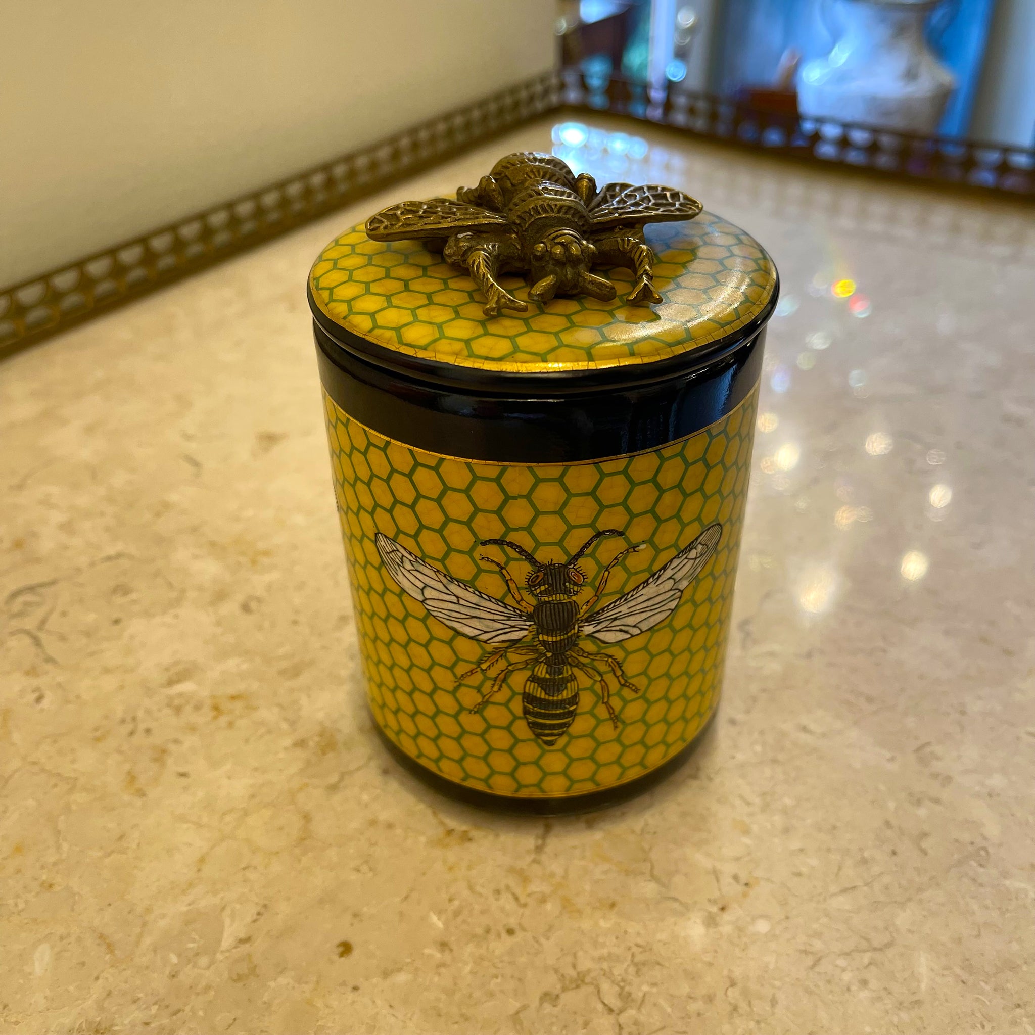 Porcelain Bee Box with Bronze Accents