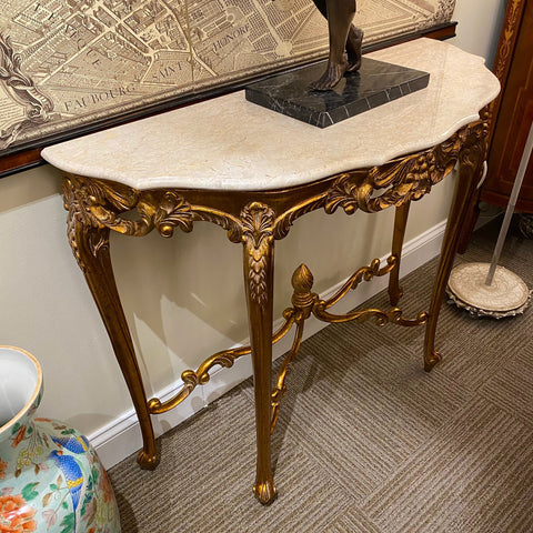 Louis XV Console - Gold Finish with Cream Marble