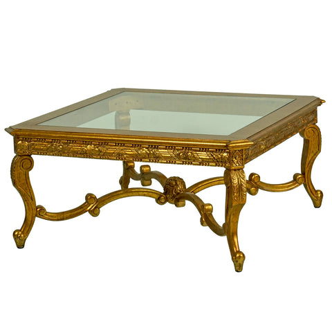 Louis XV Deep Carved Coffee Table - Solid Mahogany in Gold Leaf