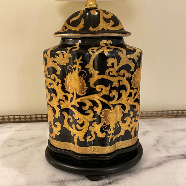 Oval Black & Gold Porcelain Table Lamp