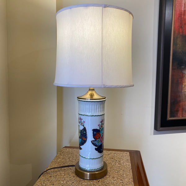Floral Round & Brass Table Lamp