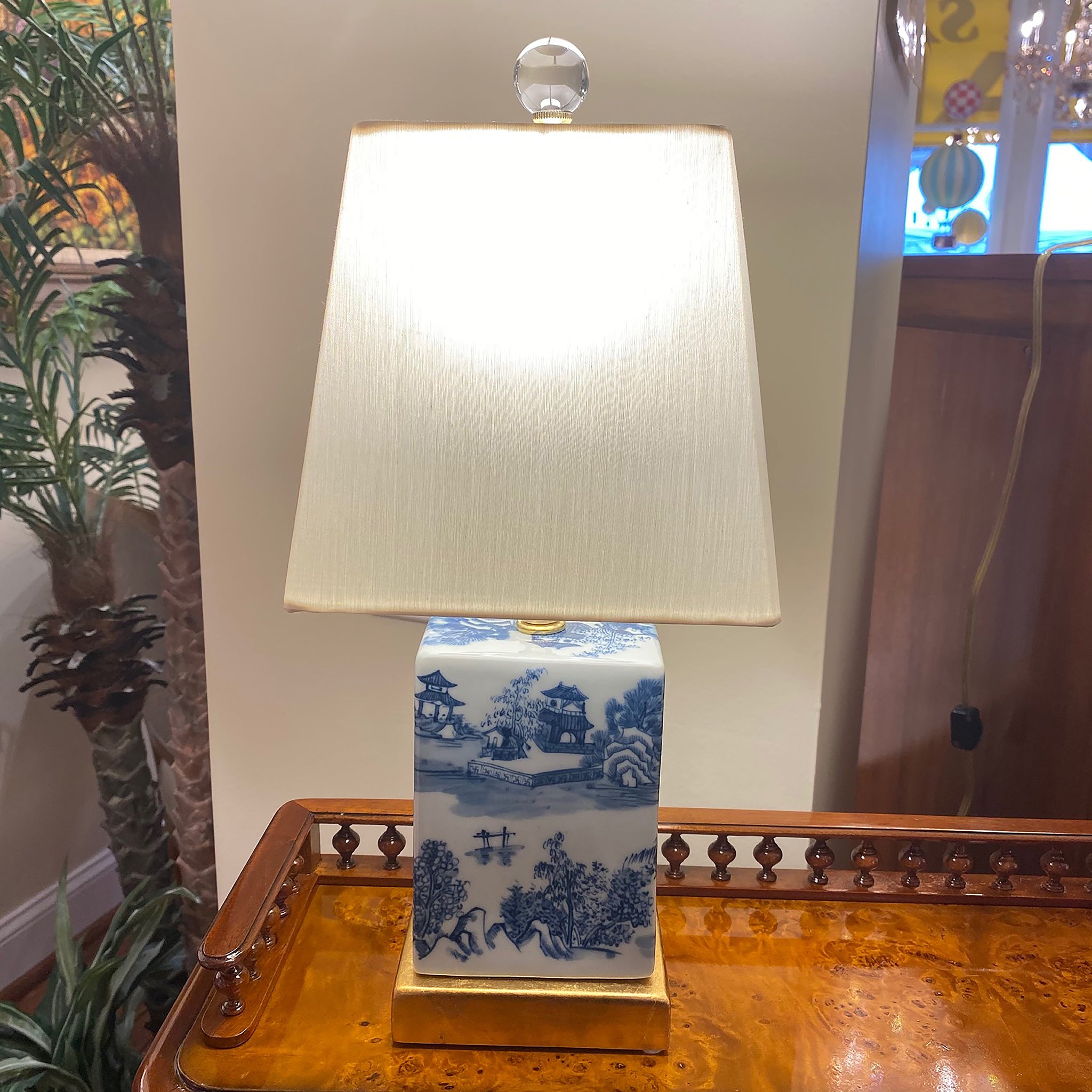 Square Porcelain Blue and Gold Table Lamp