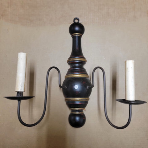 Two Light Wood Sconce - Black